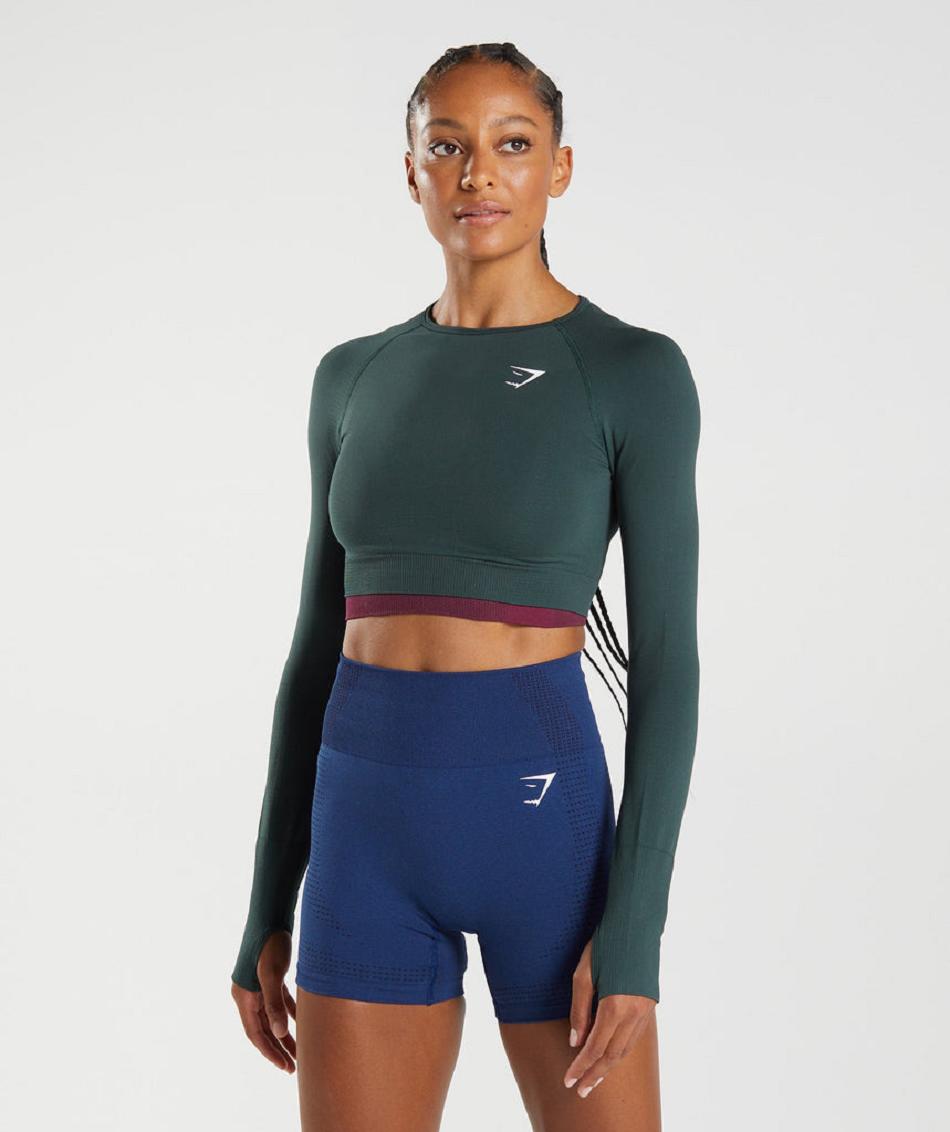 Przycięte Topy Damskie Gymshark Vital Seamless 2.0 Zielone | PL 2547FDN